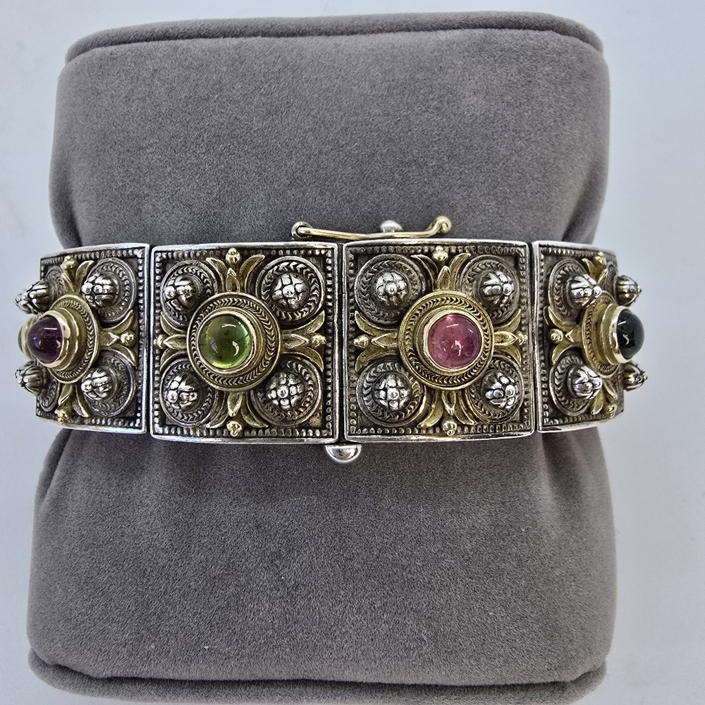 Konstantino Silver and 18K Gold Ornate Bracelet with Gemstone Accents - Picture 12 of 14